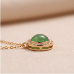 Petite Jade Cabochon Pendant with Pave Surroun - 图片 7
