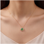 Petite Jade Cabochon Pendant with Pave Surroun - 图片 2