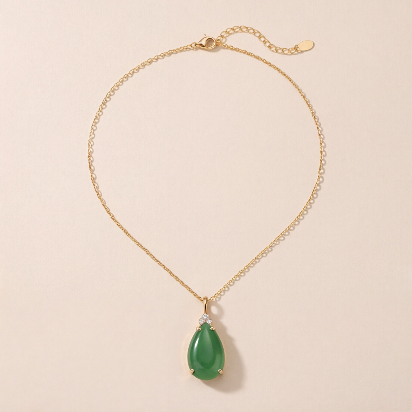 1786354776_3666c466-2 Pear-Shaped Green Jade Drop Pendant Necklace in Gold Tone - 图片 1