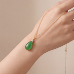Pear-Shaped Green Jade Drop Pendant Necklace in Gold Tone - 图片 4