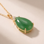 Pear-Shaped Green Jade Drop Pendant Necklace in Gold Tone - 图片 3