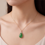 Pear-Shaped Green Jade Drop Pendant Necklace in Gold Tone - 图片 2