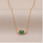 East-West Green Jade Station Necklace with Cubic Zirconia in Gold Tone - Image 5