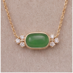 East-West Green Jade Station Necklace with Cubic Zirconia in Gold Tone - Image 3
