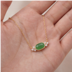 East-West Green Jade Station Necklace with Cubic Zirconia in Gold Tone - Image 2
