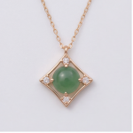 Round Green Jade Pendant Necklace with Kite Frame in Gold Tone