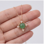 Round Green Jade Pendant Necklace with Kite Frame in Gold Tone - Image 5