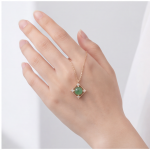 Round Green Jade Pendant Necklace with Kite Frame in Gold Tone - Image 2