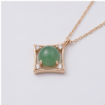 Round Green Jade Pendant Necklace with Kite Frame in Gold Tone - Image 3