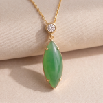Marquise Green Jade Drop Necklace with Bezel Accent in Gold Tone - Image 4
