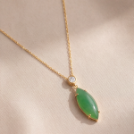 Marquise Green Jade Drop Necklace with Bezel Accent in Gold Tone