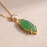 Marquise Green Jade Drop Necklace with Bezel Accent in Gold Tone - Image 5