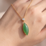 Marquise Green Jade Drop Necklace with Bezel Accent in Gold Tone - Image 2