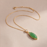 Marquise Green Jade Drop Necklace with Bezel Accent in Gold Tone - Image 3