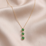 Graduated Green Jade Three-Stone Drop Necklace in Gold Tone