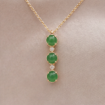 Graduated Green Jade Three-Stone Drop Necklace in Gold Tone - 图片 7