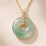 Icy Green Jade Donut Necklace with Pave Bail in Gold Tone - Image 7