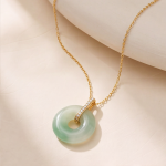 Icy Green Jade Donut Necklace with Pave Bail in Gold Tone