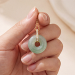 Icy Green Jade Donut Necklace with Pave Bail in Gold Tone - Image 6