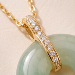 Icy Green Jade Donut Necklace with Pave Bail in Gold Tone - Image 5