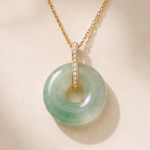 Icy Green Jade Donut Necklace with Pave Bail in Gold Tone - Image 4