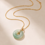 Icy Green Jade Donut Necklace with Pave Bail in Gold Tone - Image 3