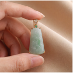 Carved Pale Jade Tablet Pendant Necklace in Gold Tone - 图片 5