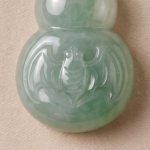 Carved Jade Gourd Pendant Necklace with Floral Bail in Gold Tone - Image 6