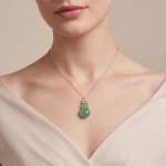 Carved Jade Gourd Pendant Necklace with Floral Bail in Gold Tone - Image 2