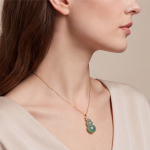 Carved Jade Gourd Pendant Necklace with Floral Bail in Gold Tone - Image 4