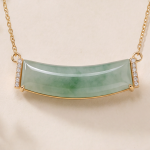 Curved Green Jade Bar Necklace with Cubic Zirconia Ends in Gold Tone - Image 5