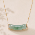 Curved Green Jade Bar Necklace with Cubic Zirconia Ends in Gold Tone - Image 7