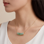 Curved Green Jade Bar Necklace with Cubic Zirconia Ends in Gold Tone - Image 6