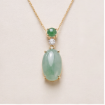 Oval Jade Cabochon Drop Pendant Necklace in Gold Tone - 图片 8