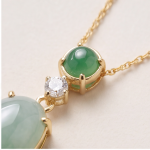 Oval Jade Cabochon Drop Pendant Necklace in Gold Tone - 图片 6