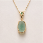 Oval Jade Cabochon Drop Pendant Necklace in Gold Tone - 图片 3