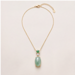 Oval Jade Cabochon Drop Pendant Necklace in Gold Tone