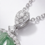 Carved Jade Leaf Pendant Necklace with Cubic Zirconia Halo in Sterling Silver - Image 6