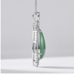 Pear-Shaped Jade Halo Pendant Necklace in Sterling Silver - 图片 4