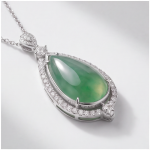 Pear-Shaped Jade Halo Pendant Necklace in Sterling Silver - 图片 3
