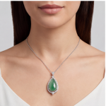 Pear-Shaped Jade Halo Pendant Necklace in Sterling Silver - 图片 2