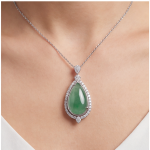 Pear-Shaped Jade Halo Pendant Necklace in Sterling Silver - 图片 5
