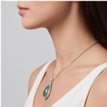 Pear-Shaped Jade Halo Pendant Necklace in Sterling Silver - 图片 8