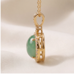 Round Jade Cabochon Halo Pendant Necklace in Gold Tone - 图片 6