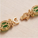 Carved Jade Statement Collar Necklace with Cubic Zirconia in Gold Tone - Image 7
