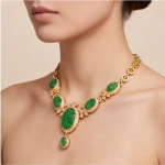 Carved Jade Statement Collar Necklace with Cubic Zirconia in Gold Tone - Image 8
