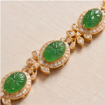 Carved Jade Statement Collar Necklace with Cubic Zirconia in Gold Tone - Image 9