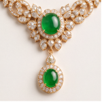 Oval Jade Cabochon Garland Necklace with Cubic Zirconia in Gold Tone - Image 4