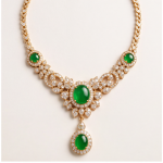 Oval Jade Cabochon Garland Necklace with Cubic Zirconia in Gold Tone - Image 3