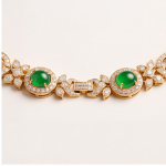 Oval Jade Cabochon Garland Necklace with Cubic Zirconia in Gold Tone - Image 7